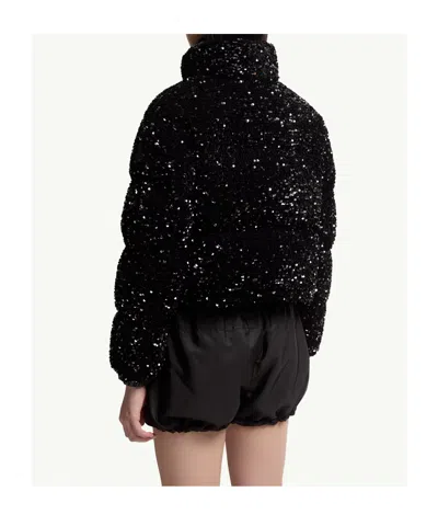 Moncler Textured Cropped Down Jacket With High Collar In Black