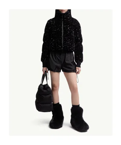 Moncler Textured Cropped Down Jacket With High Collar In Black