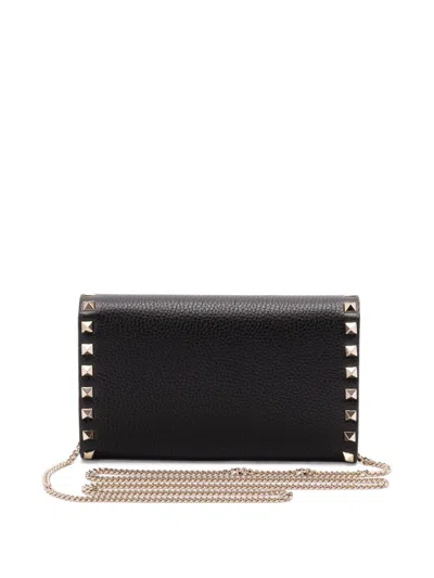 Valentino Garavani Rockstud Leather Wallet On Chain In Black