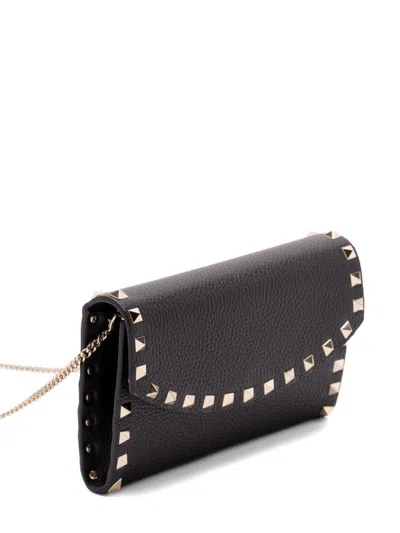 Valentino Garavani Rockstud Leather Wallet On Chain In Black