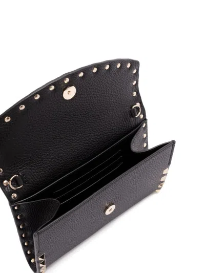 Valentino Garavani Rockstud Leather Wallet On Chain In Black