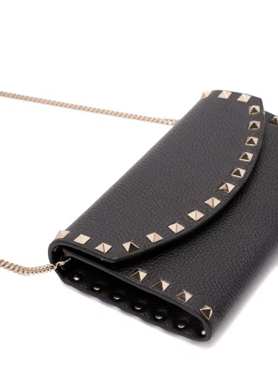 Valentino Garavani Rockstud Leather Wallet On Chain In Black
