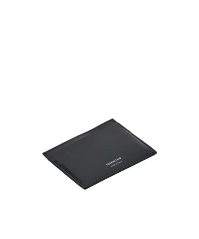 Ferragamo Florence Black Card Holder With Logo Lettering On The Front In Grained Leather Man