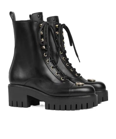 Gucci Round-toe Lace-up Boots In Black