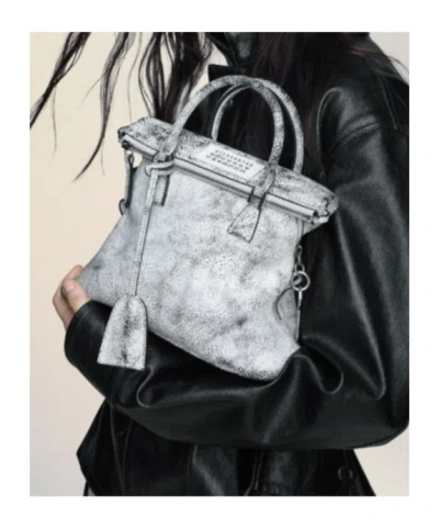 Maison Margiela Textured Leather Shoulder Bag And Strap In White