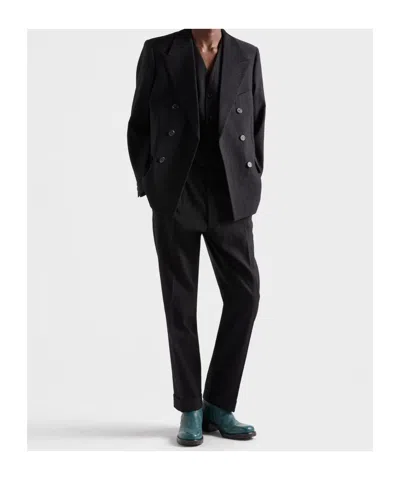Prada Wool Blend Pinstriped Pants In Blue