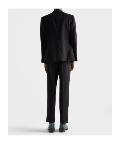 Prada Wool Blend Pinstriped Pants In Blue