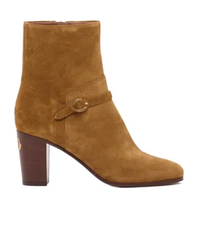 Valentino 75mm Leather Ankle Boots In Brown