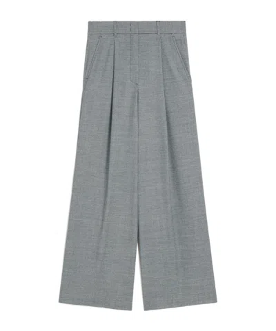 Weekend Max Mara Wool Flannel Wide-leg Pants In Gray