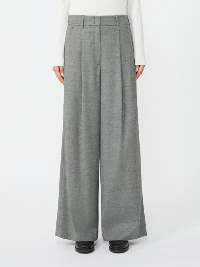 Weekend Max Mara Wool Flannel Wide-leg Pants In Gray