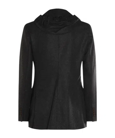 Eleventy Wool Blend Flannel Blazer With Removable Hooded Bib In Black