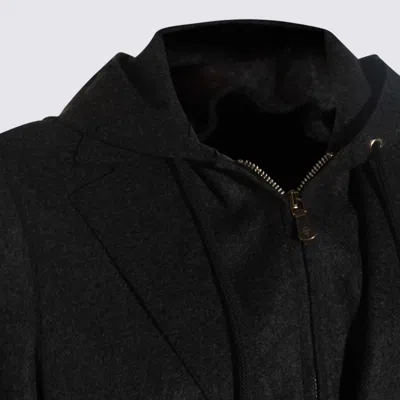 Eleventy Wool Blend Flannel Blazer With Removable Hooded Bib In Black