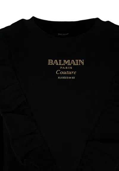 Balmain Black Dress For Girl With Logo In Black