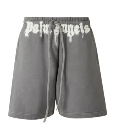 Palm Angels Logo Printed Drawstring Bermuda Shorts In Gray
