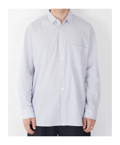 Tekla Striped Poplin Pajama Shirt In Blue