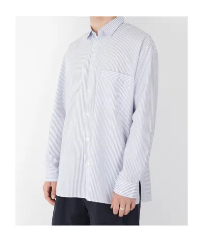 Tekla Striped Poplin Pajama Shirt In Blue
