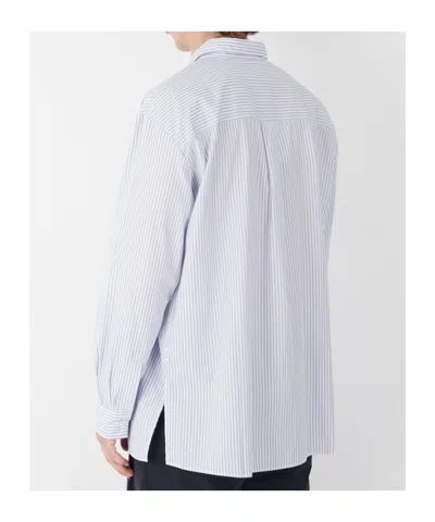 Tekla Striped Poplin Pajama Shirt In Blue