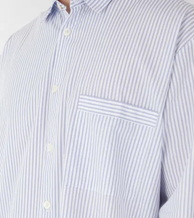 Tekla Striped Poplin Pajama Shirt In Blue