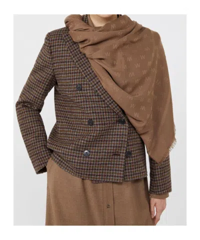 Weekend Max Mara Viscose And Wool Jacquard Shawl In Brown