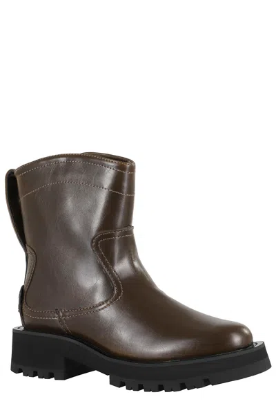 Ganni Khaki Low Oleatex Boots In Black
