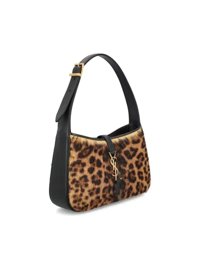 Saint Laurent Leopard Patterned Logo Plaque Tote Bag In Brown