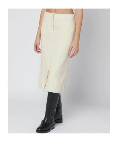 Jil Sander High Waisted Wool Skirt Featuring Slits In White