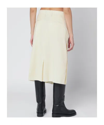 Jil Sander High Waisted Wool Skirt Featuring Slits In White