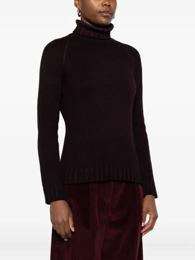 Baserange Turtleneck Ribbed Sweater In Brown