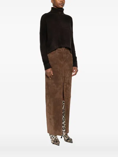 Baserange Ribbed Turtleneck Sweater In Brown