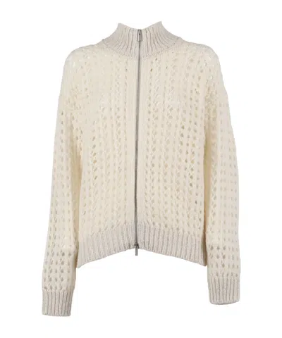 Peserico Textured Open-knit Sweater With Zip-up Front In Neutral