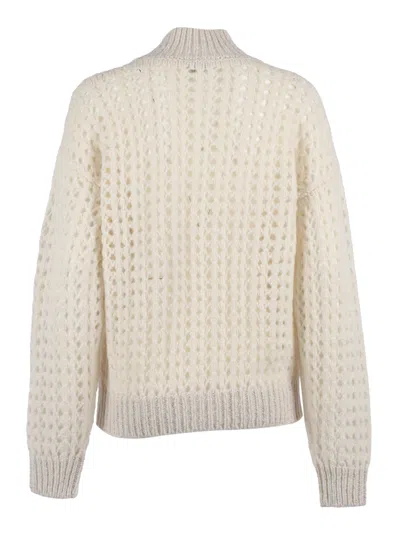 Peserico Textured Open-knit Sweater With Zip-up Front In Neutral