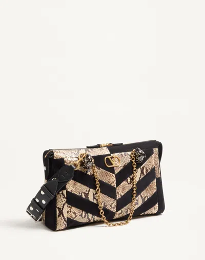 Valentino Garavani  Garavani Panthea Python And Suede Chevron Motif Shoulder Bag Woman Natu In Black