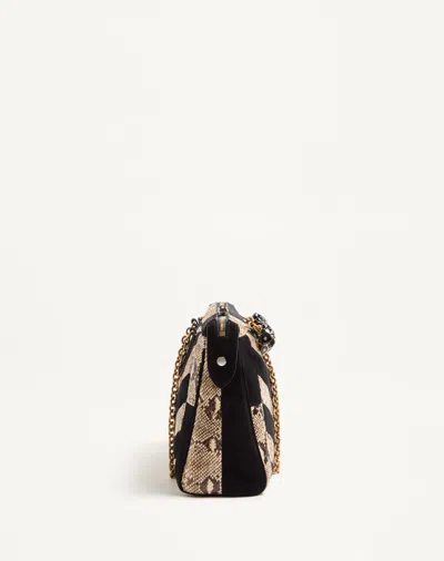 Valentino Garavani  Garavani Panthea Python And Suede Chevron Motif Shoulder Bag Woman Natu In Black