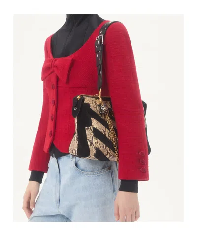 Valentino Garavani  Garavani Panthea Python And Suede Chevron Motif Shoulder Bag Woman Natu In Black