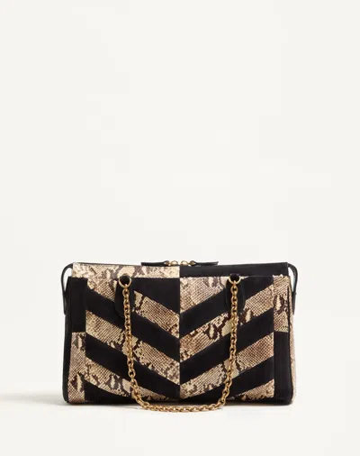 Valentino Garavani  Garavani Panthea Python And Suede Chevron Motif Shoulder Bag Woman Natu In Black