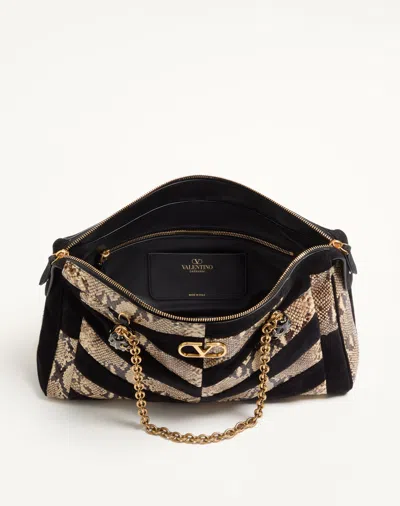 Valentino Garavani  Garavani Panthea Python And Suede Chevron Motif Shoulder Bag Woman Natu In Black