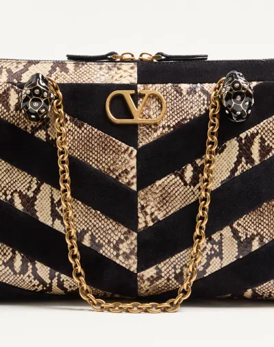 Valentino Garavani  Garavani Panthea Python And Suede Chevron Motif Shoulder Bag Woman Natu In Black