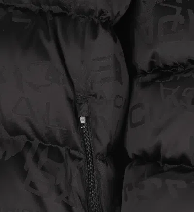 Balenciaga Men Nylon Down Jacket With All-over Lettering Logo In Black