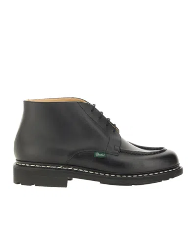 Paraboot Round Toe Boots With Rubber Sole And Stitching In Black
