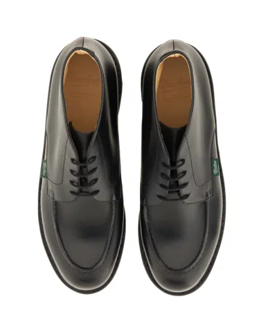 Paraboot Round Toe Boots With Rubber Sole And Stitching In Black