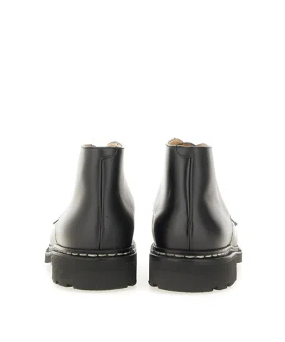 Paraboot Round Toe Boots With Rubber Sole And Stitching In Black