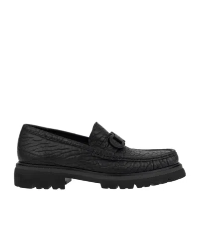 Ferragamo Moccasin With Gancini Ornament In Black