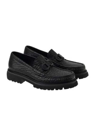 Ferragamo Moccasin With Gancini Ornament In Black