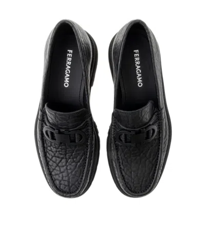 Ferragamo Moccasin With Gancini Ornament In Black