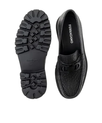 Ferragamo Moccasin With Gancini Ornament In Black
