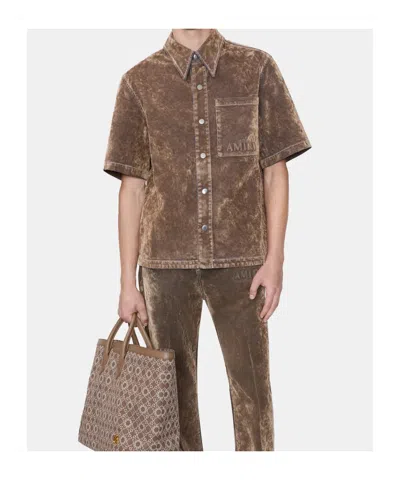 Amiri Velvet Patch-pocket Shirt In Brown