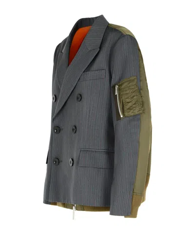 Sacai Double-breasted Wool And Nylon Blazer In Animal Print
