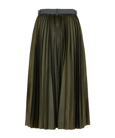 Sacai Pleated Skirt With Belt And Stripes In Gray