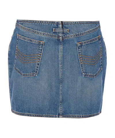 Jean Paul Gaultier Denim Miniskirt With Double Vertical Silver Zippers In Blue