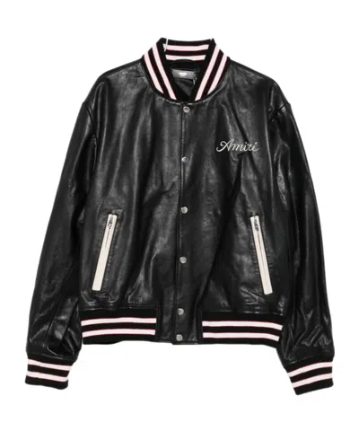 Amiri Leather Jacket With Elasticized Collar And Cuffs In Black